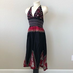 Halter top A line black and red dress